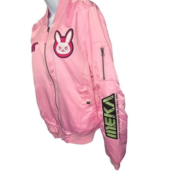 Overwatch D.Va Pink Satin XL Bomber Jacket Bunny Lined Patches Full Zip Blizzard - Picture 4 of 8
